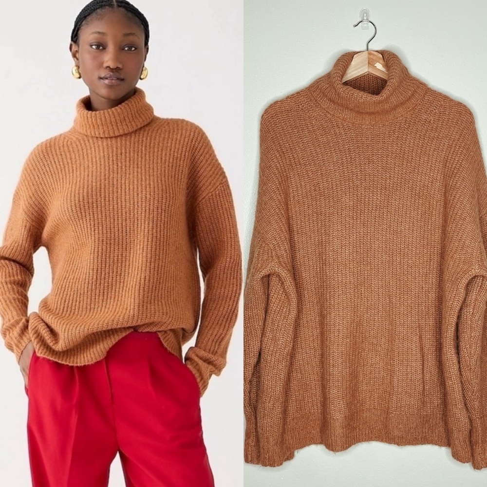 J.CREW Oversized Sweater Relaxed‎ Turtleneck Pullover Brushed Yarn